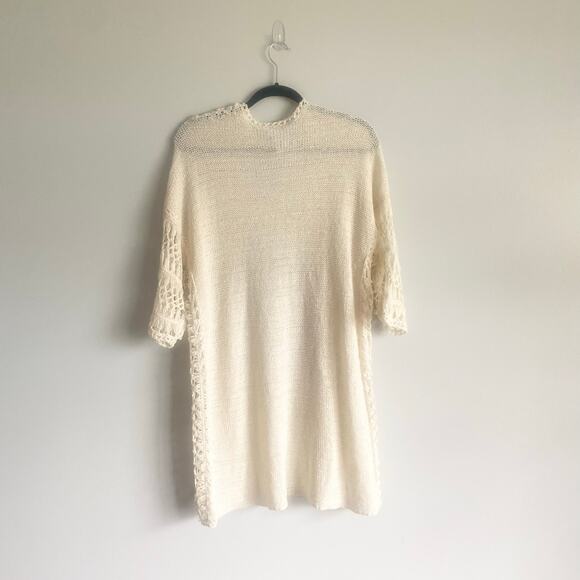 Monroe & Main Vintage Crochet Style‎ Open Front Long Cardigan Cream Boho Medium - Picture 4 of 4